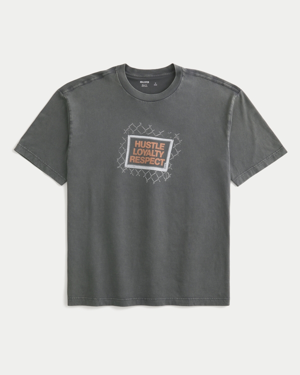 Boxy John Cena Hustle Loyalty Respect Graphic Tee, Washed Dark Gray view 2