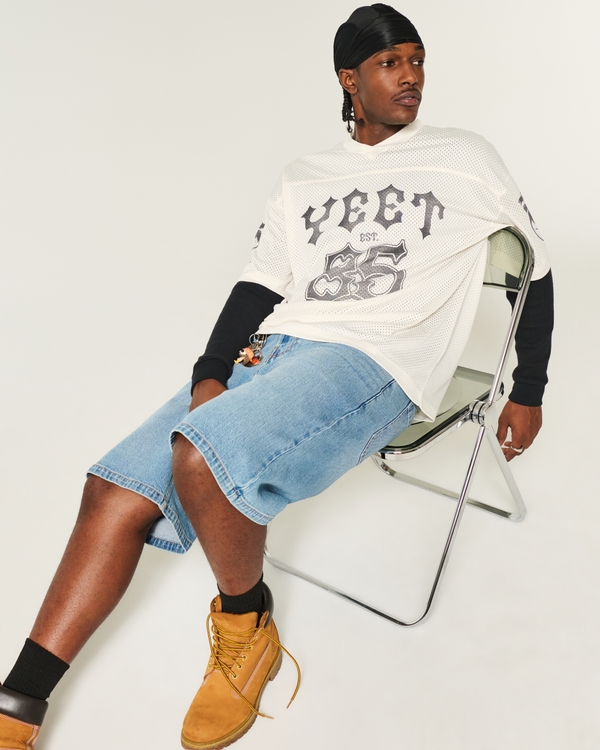 Baggy Jey Uso Yeet Graphic Football Jersey, Cream view 1