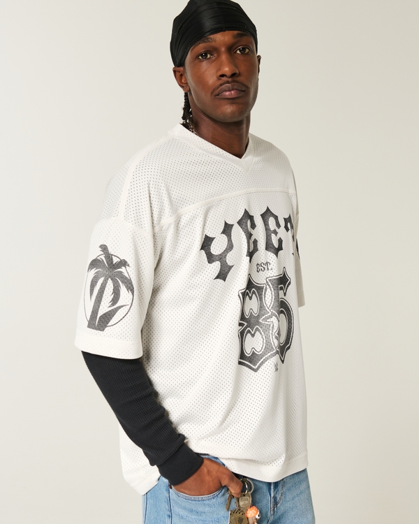 Baggy Jey Uso Yeet Graphic Football Jersey, Cream view 1