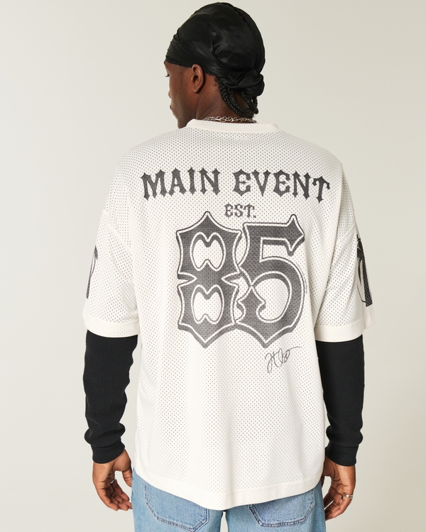 Baggy Jey Uso Yeet Graphic Football Jersey, Cream view 2