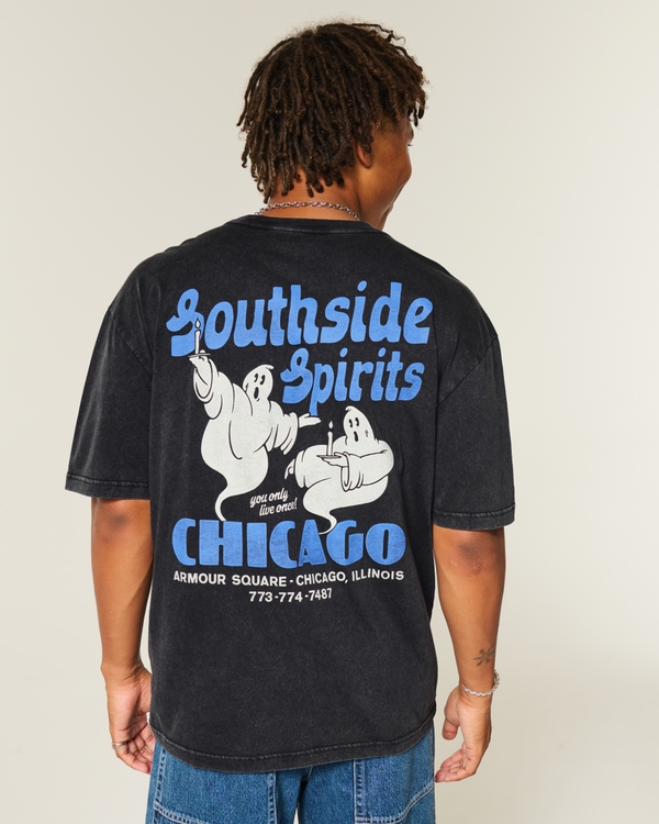 Baggy Cotton Southside Spirits Graphic Tee, Washed Black view 2