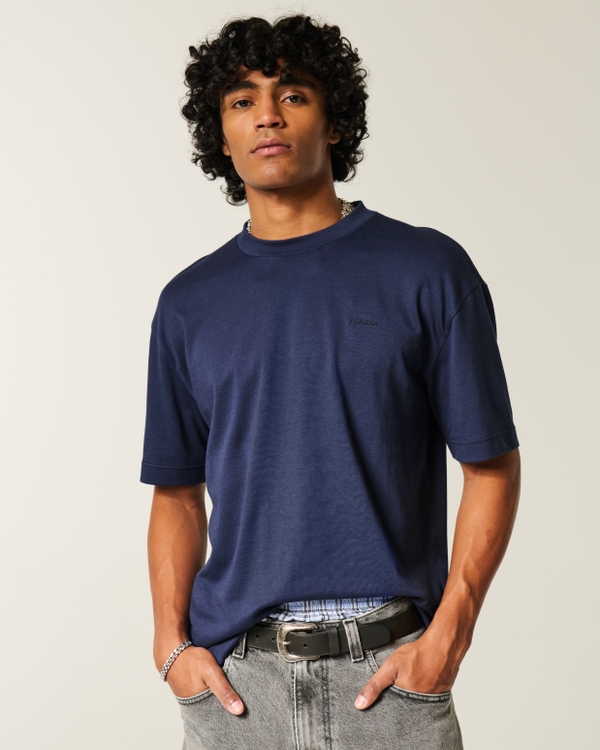 Camiseta de corte cuadrado con logo, Azul Marino Intenso view 1