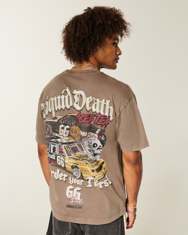 Boxy NASCAR Liquid Death Graphic Tee, Light Brown view 1