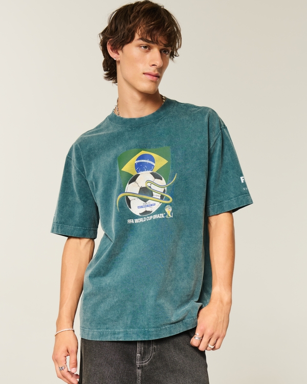 Boxy Heavyweight FIFA World Cup Brazil Graphic Tee, Washed Dark Green view 1