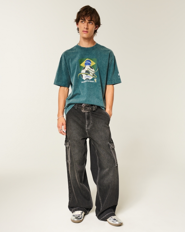 Boxy Heavyweight FIFA World Cup Brazil Graphic Tee, Washed Dark Green view 2