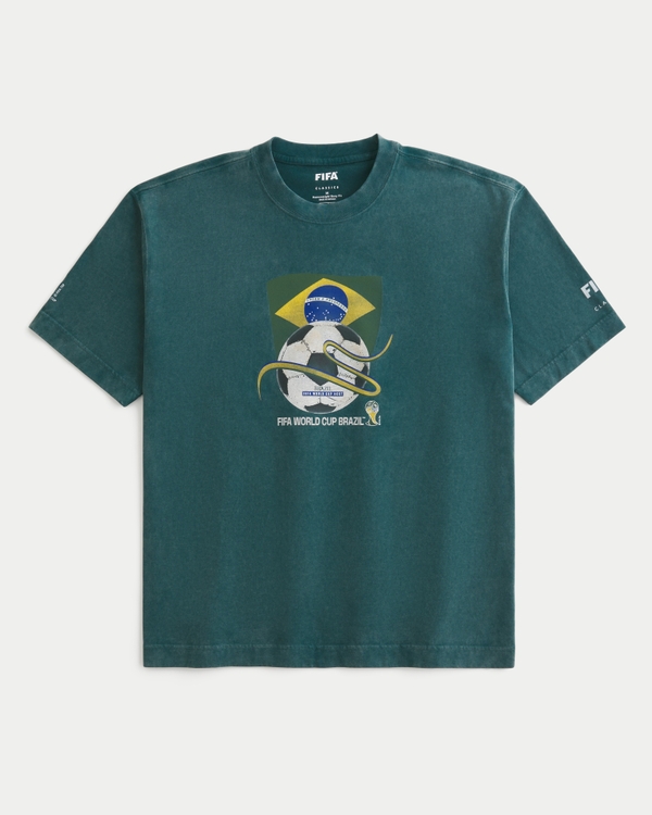 Boxy Heavyweight FIFA World Cup Brazil Graphic Tee, Washed Dark Green view 1