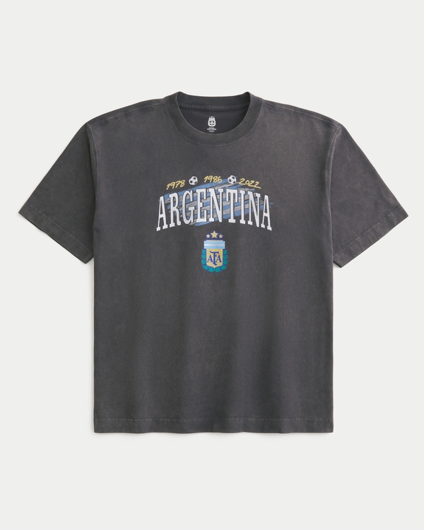 Boxy Heavyweight Argentine Football Association Graphic Tee, Washed Black view 1