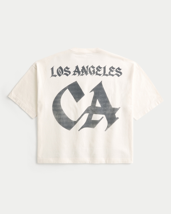 Heavyweight Baggy Crop Los Angeles Graphic Football T-Shirt, Cream view 1