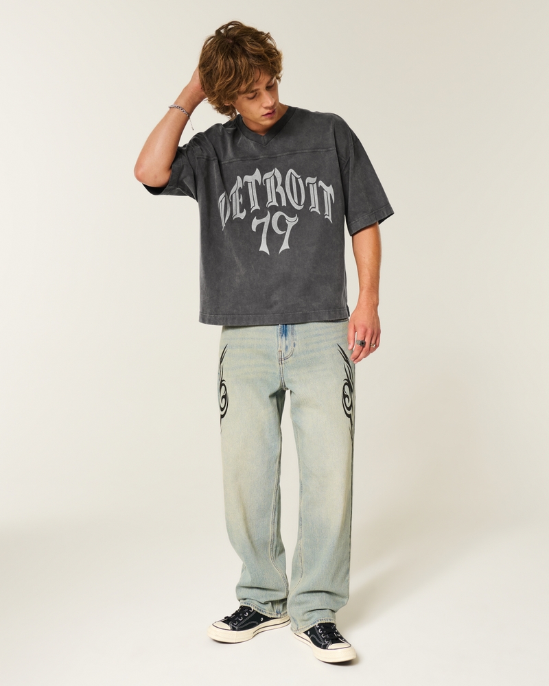Men's Heavyweight Baggy Crop Detroit Graphic Football T