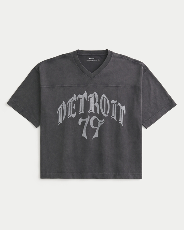 Heavyweight Baggy Crop Detroit Graphic Football T-Shirt