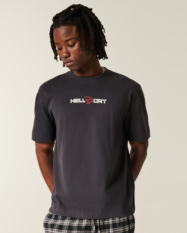 Boxy Heavyweight Dodge Charger Hellcat Graphic Tee, Faded Black view 1