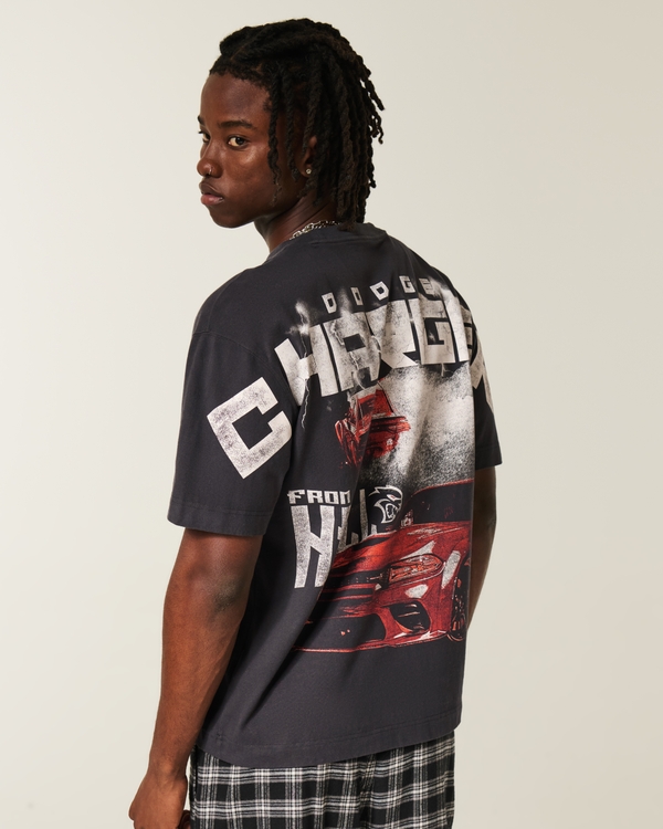 Boxy Heavyweight Dodge Charger Hellcat Graphic Tee, Faded Black view 2