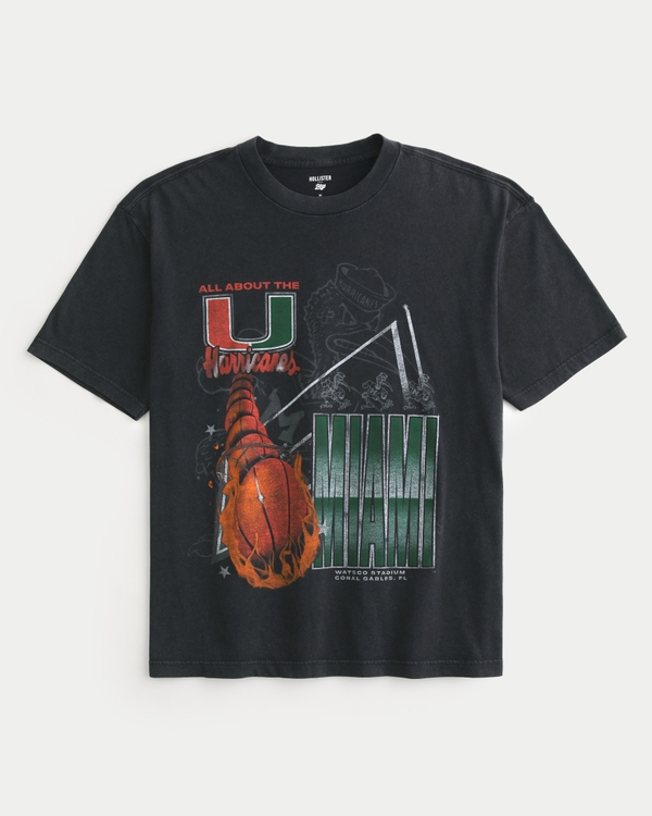 Boxy University of Miami Hurricanes Graphic Tee, Washed Black view 1