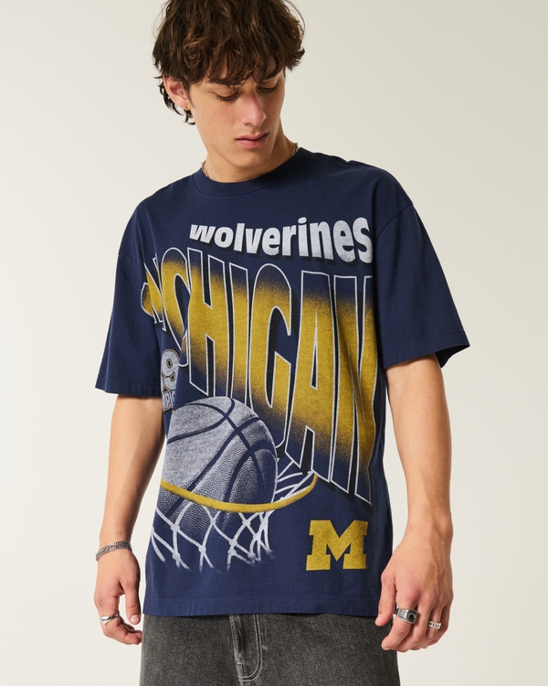 Boxy Michigan Wolverines Graphic Tee, Navy view 2
