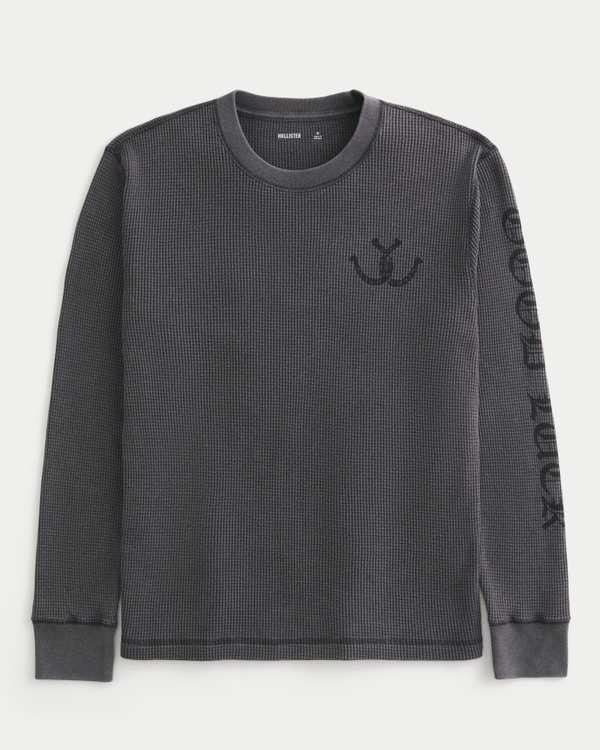 Good Luck Graphic Thermal Crew Shirt, Faded Black view 1