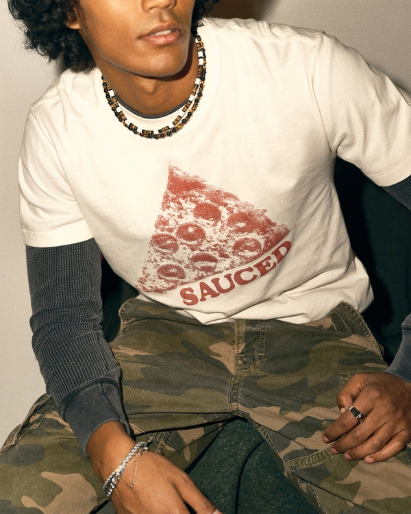 Relaxed Pizza Graphic Tee, Cream view 1