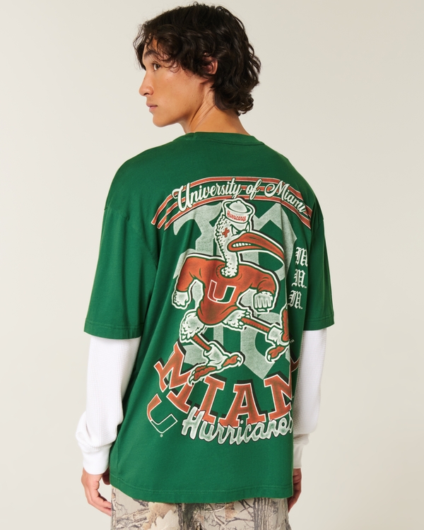 Boxy University of Miami Hurricanes Graphic Tee, Dark Green view 1