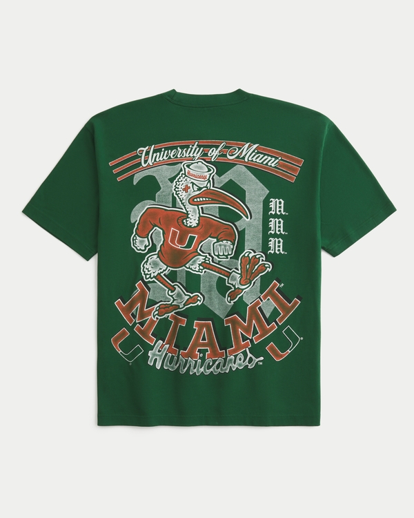 Boxy University of Miami Graphic Tee, Dark Green view 1
