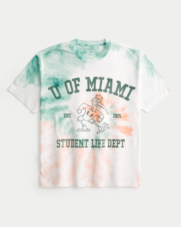 Boxy University of Miami Graphic Tee, White Tie-dye view 1