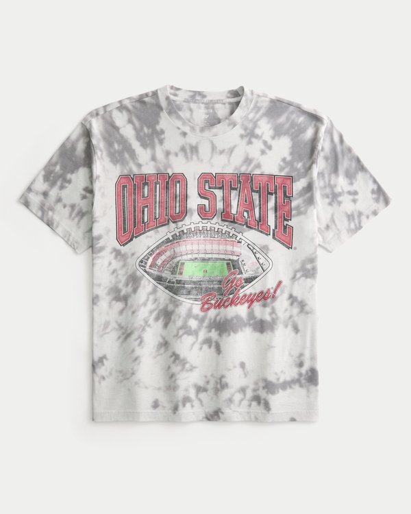 Boxy Ohio State University Graphic Tee, Light Gray Tie-dye view 1