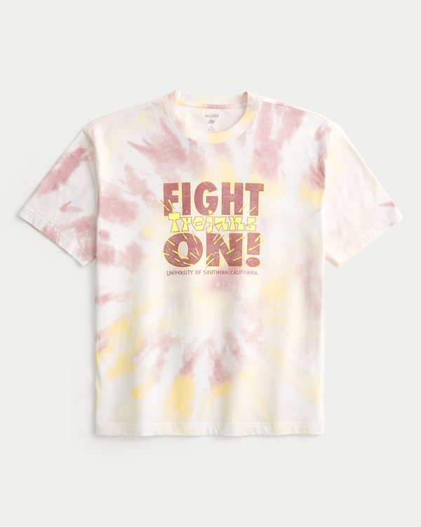 Boxy University of Southern California Trojans Graphic Tee, White Tie-dye view 1