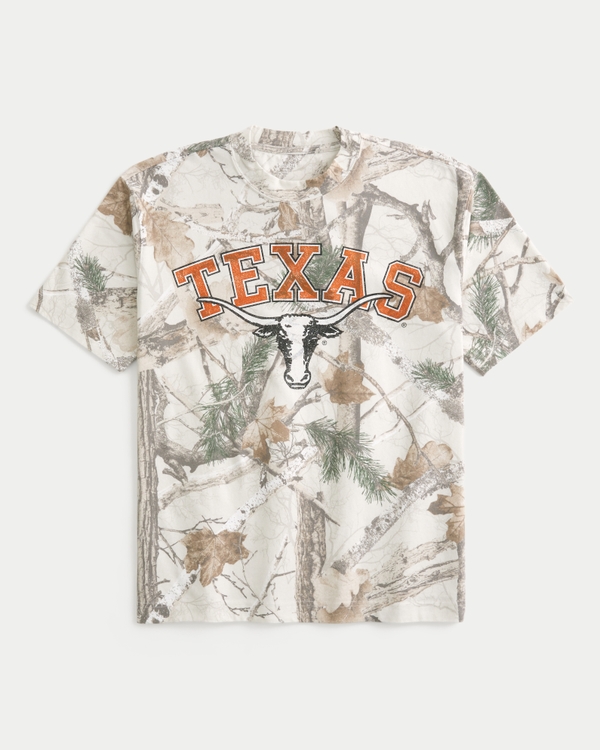 Boxy Heavyweight University of Texas at Austin Longhorns Graphic Camo Tee, Cream Camo view 1