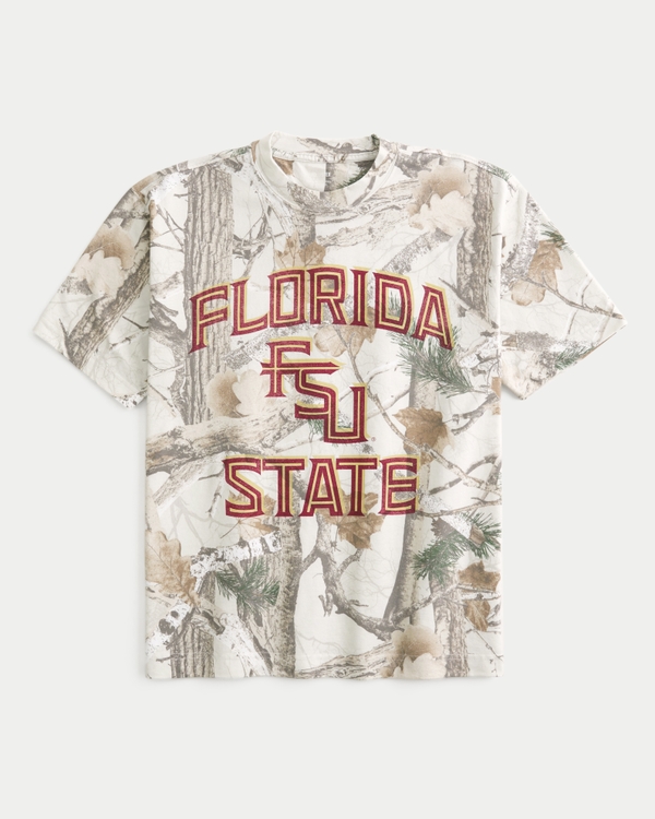 Boxy Heavyweight Florida State University Seminoles Graphic Camo Tee, Cream Camo view 1