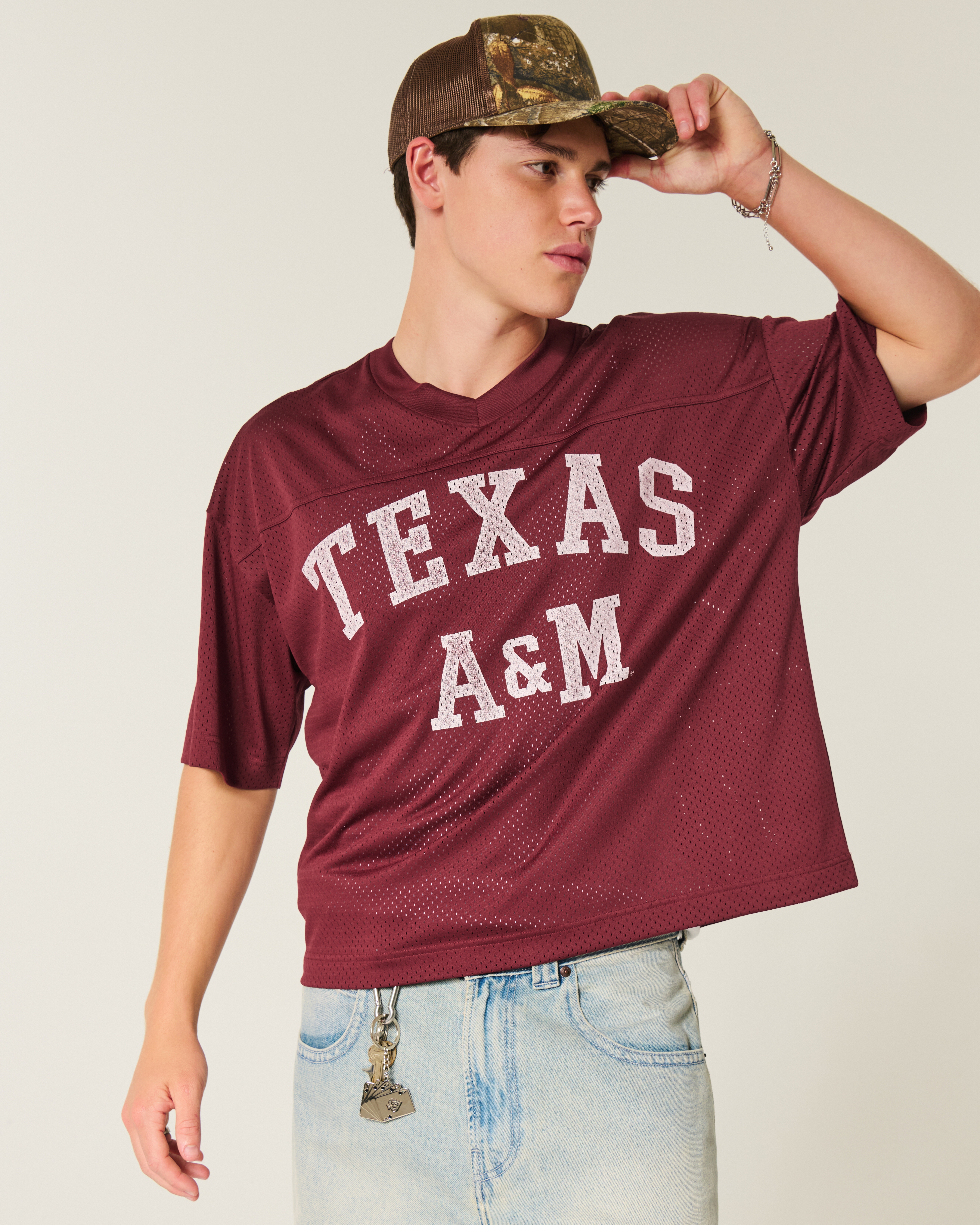 Baggy Crop Texas A&M University Graphic Football Jersey
