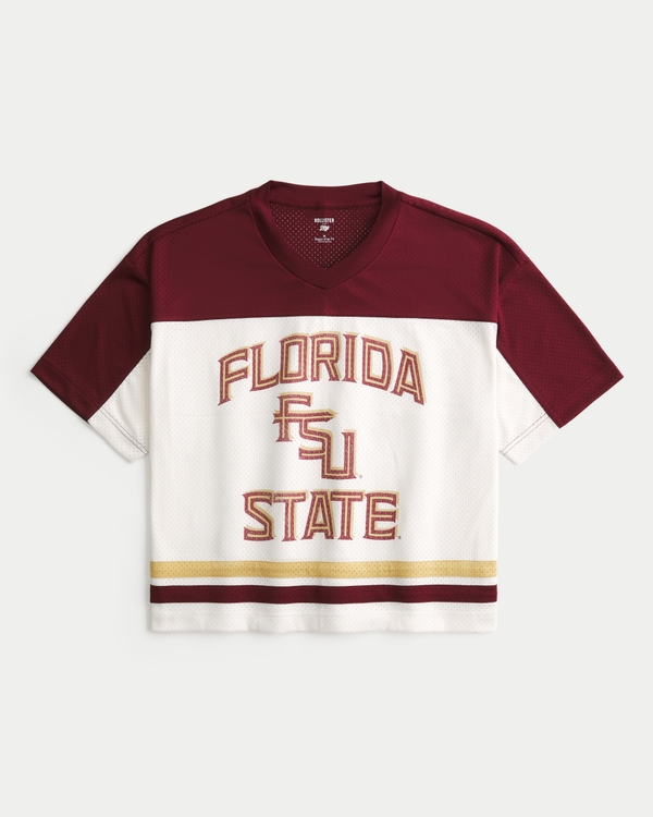 Baggy Crop Florida State University Graphic Football Jersey, Burgundy And Cream view 1