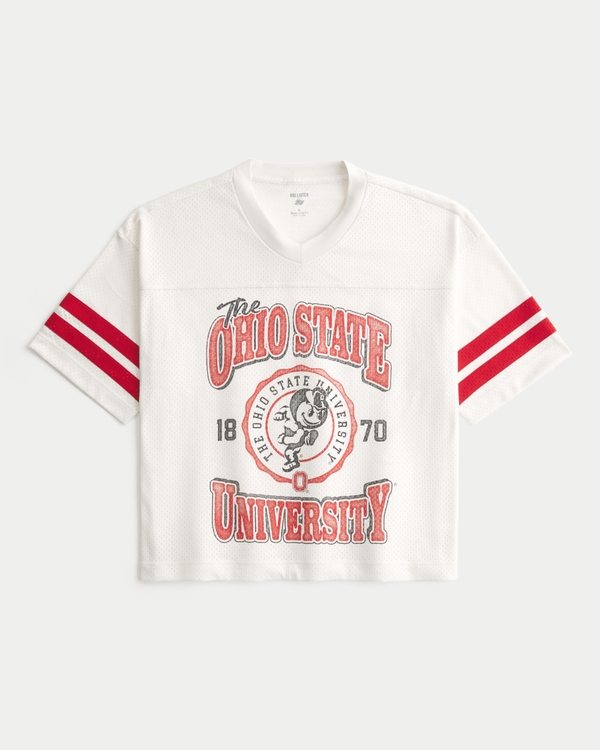Baggy Crop Ohio State University Graphic Football Jersey, Cream view 1