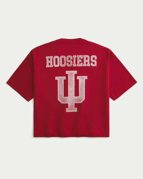 Baggy Crop Indiana University Graphic Football Jersey, Dark Red view 1