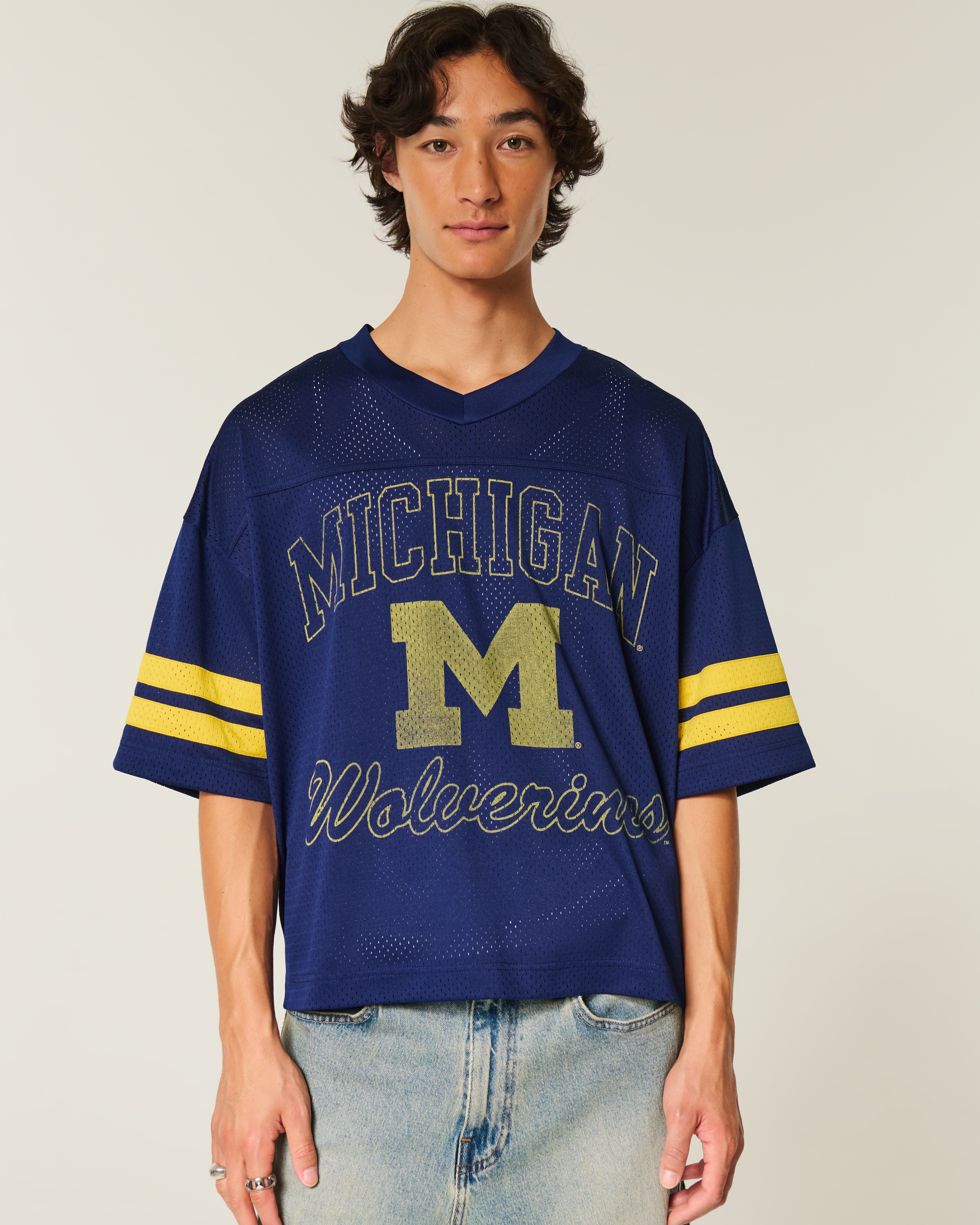 Baggy Crop University of Michigan Graphic Football Jersey