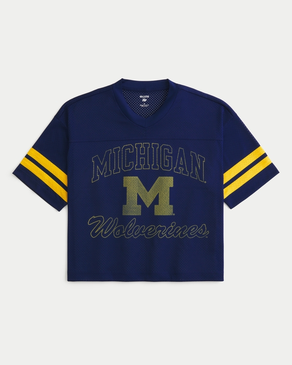 Baggy Crop University of Michigan Graphic Football Jersey, Navy view 1
