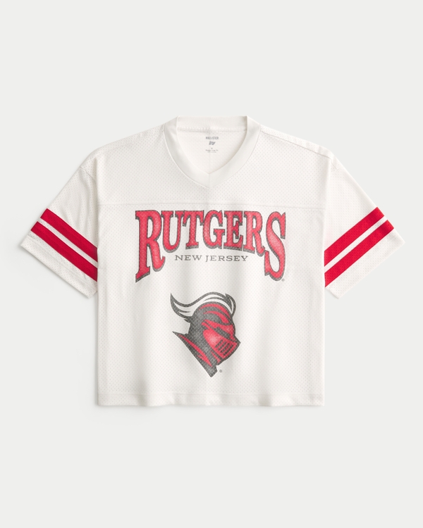 Baggy Crop Rutgers University Graphic Football Jersey, Cream view 1