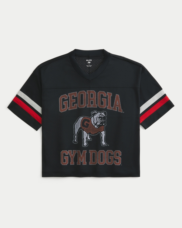 Baggy Crop University of Georgia Graphic Football Jersey, Black view 1