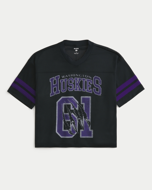 Baggy Crop University of Washington Graphic Football Jersey, Black view 1