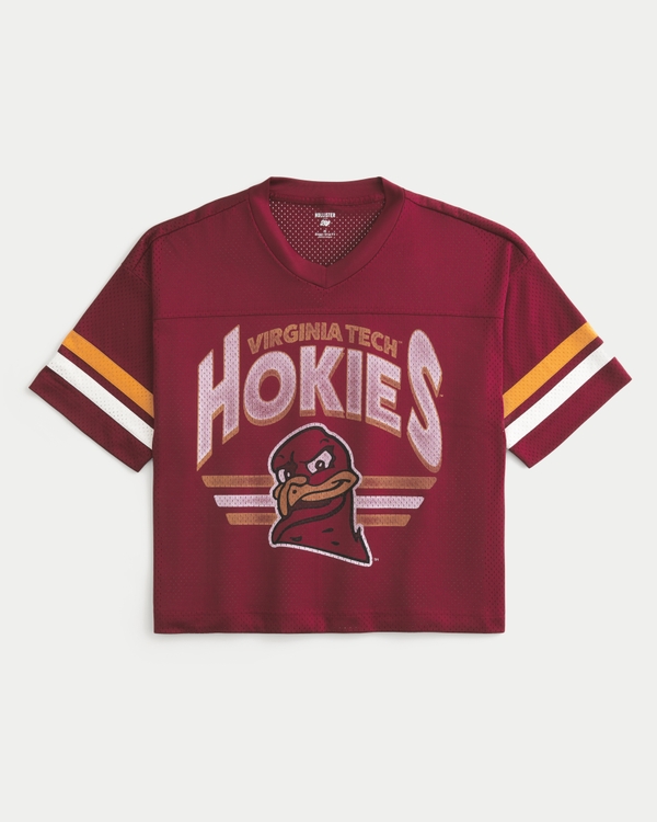 Baggy Crop Virginia Tech Graphic Football Jersey, Dark Red view 1