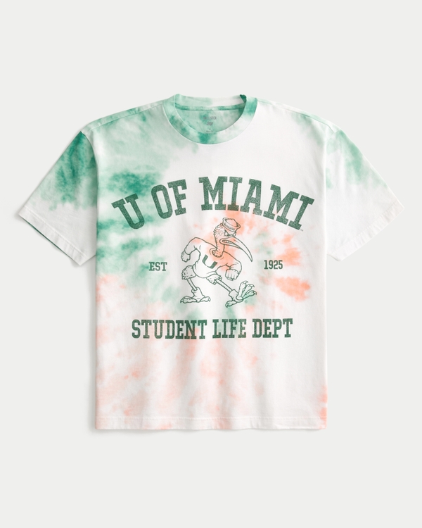 Boxy University of Miami Graphic Tee, White Tie-dye view 1
