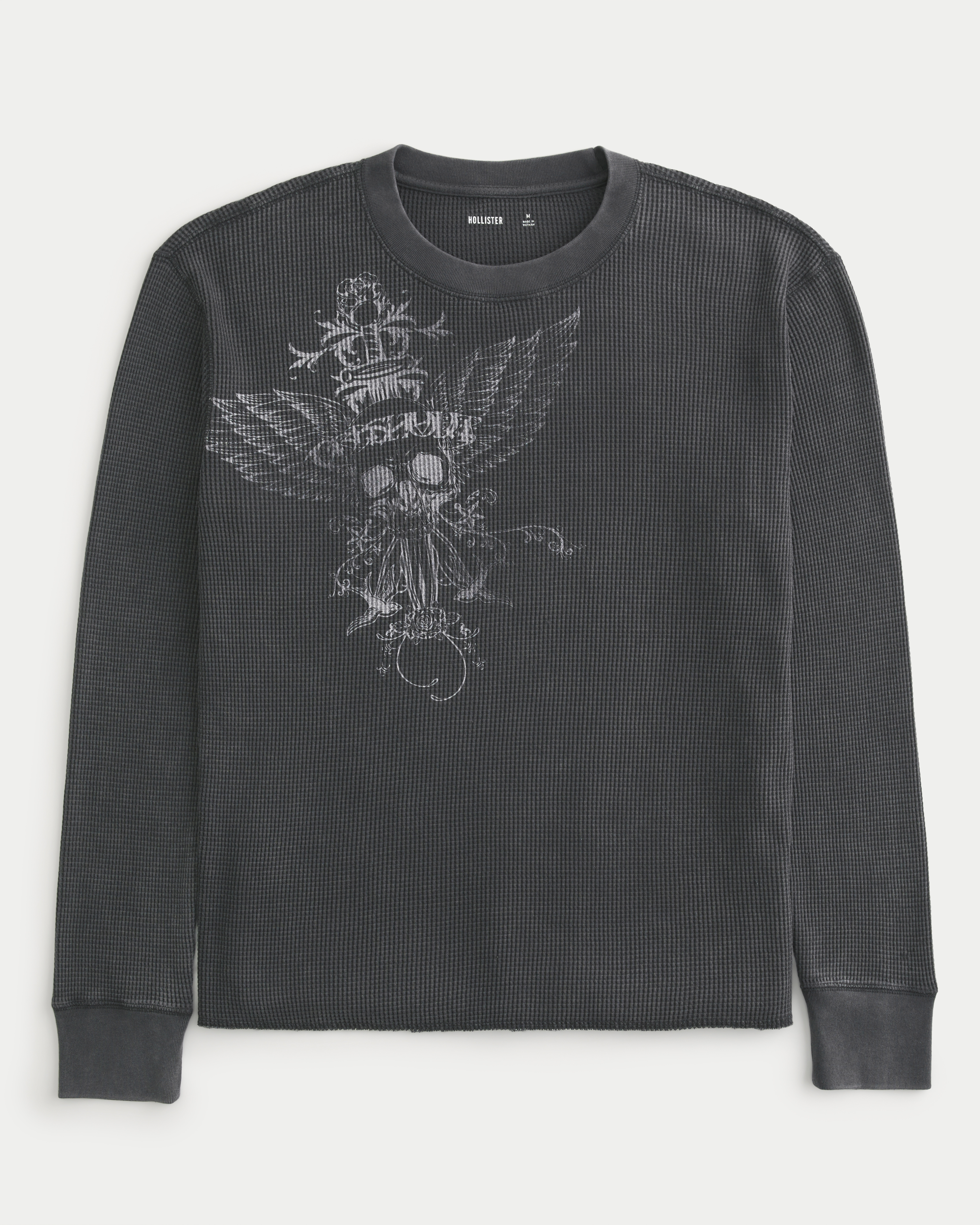 Skull Graphic Waffle Crew Shirt