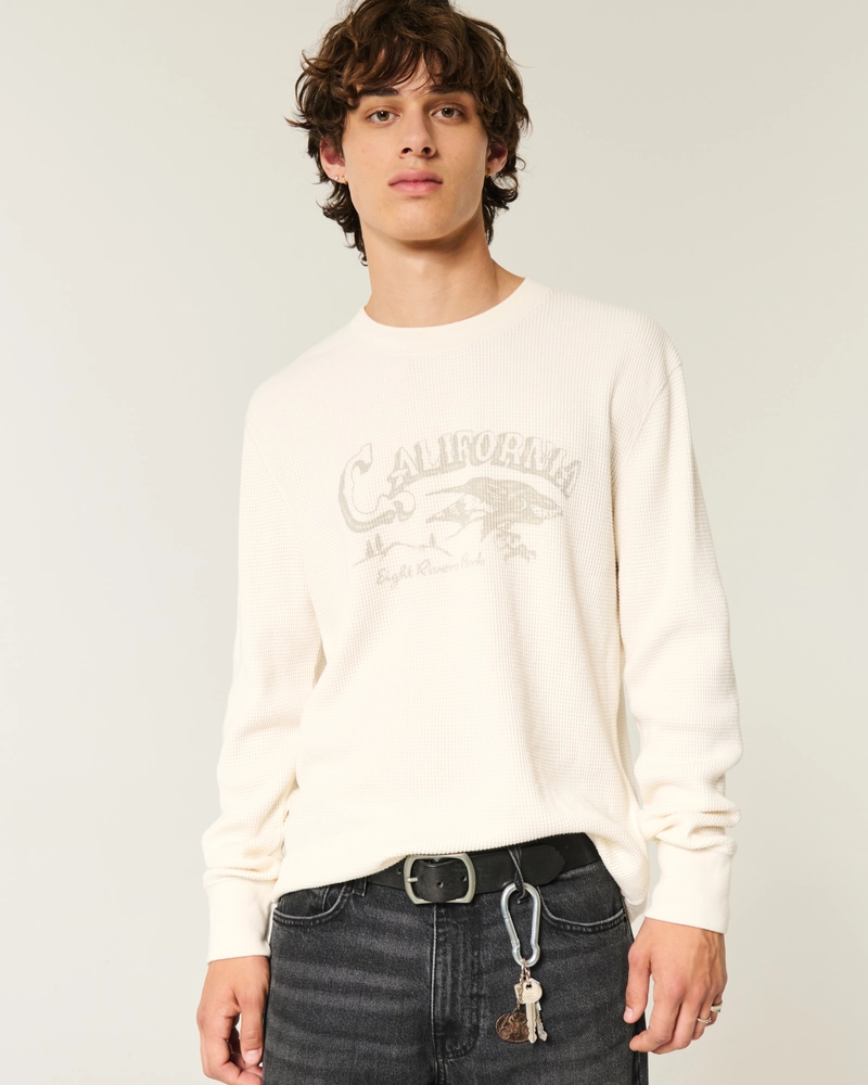 Long-Sleeve Waffle California Graphic T-Shirt