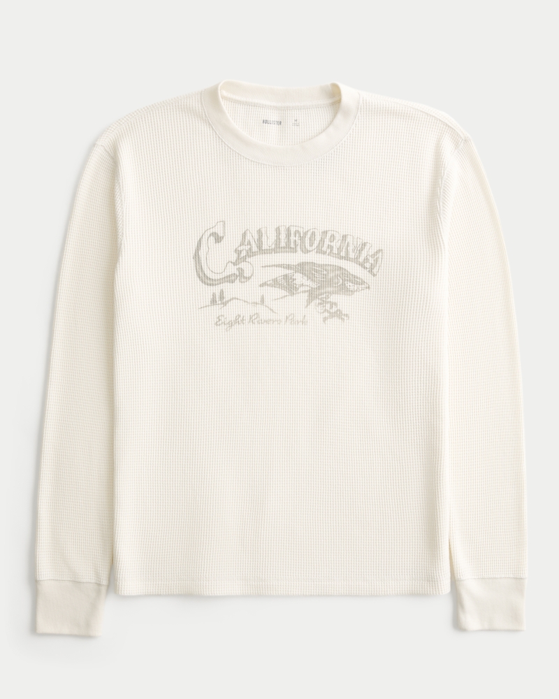 Long-Sleeve Waffle California Graphic T-Shirt
