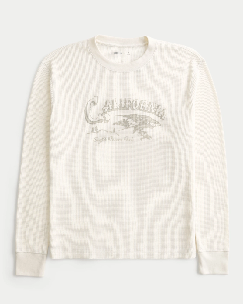 Long-Sleeve Waffle California Graphic T-Shirt