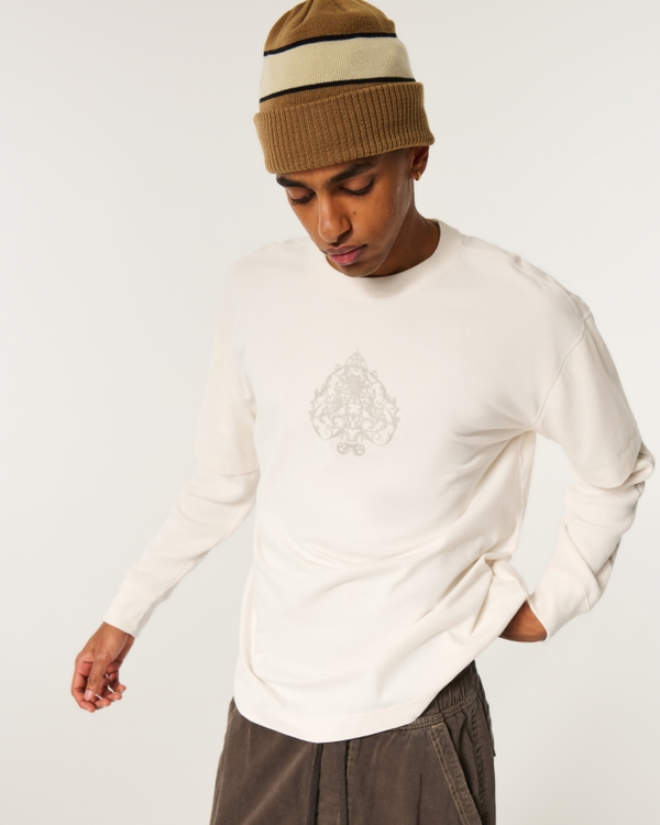 Layered 2-in-1 Long-Sleeve Graphic Tee, Cream view 2