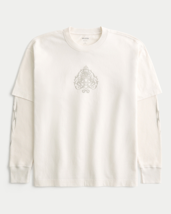 Layered 2-in-1 Long-Sleeve Graphic Tee, Cream view 1