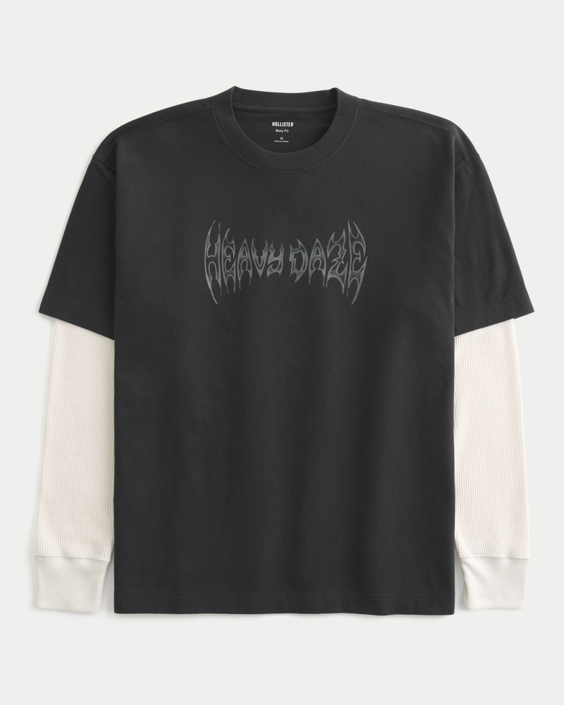 トップス HILLDA Cross Hotfix Long Sleeve black Men's Layered 2-in-1 Long-Sleeve Heavy Daze Graphic Tee | Men's