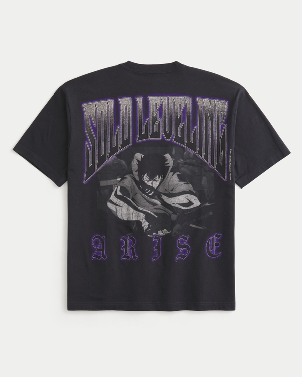 Camiseta con estampa boxy de Solo Leveling, Negro view 1