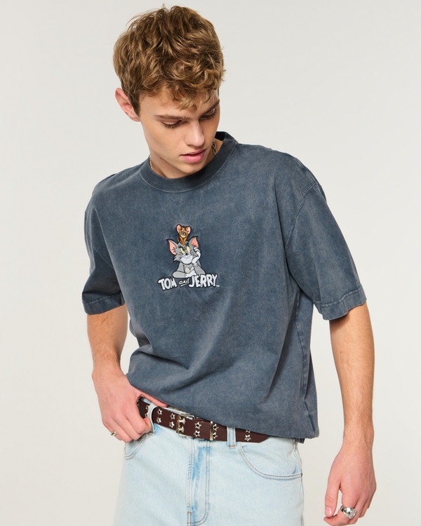 Boxy Heavyweight Tom and Jerry Graphic Tee, Washed Dark Slate view 1