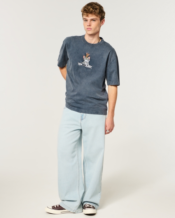Boxy Heavyweight Tom and Jerry Graphic Tee, Washed Dark Slate view 2