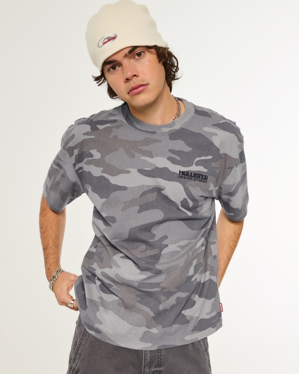 Boxy Heavyweight Camo Logo Graphic Tee, Gray Camo view 2
