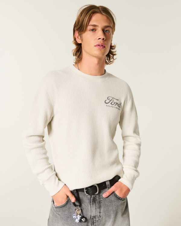 Thermal Long-Sleeve Ford Mustang Graphic Tee, Cream view 1